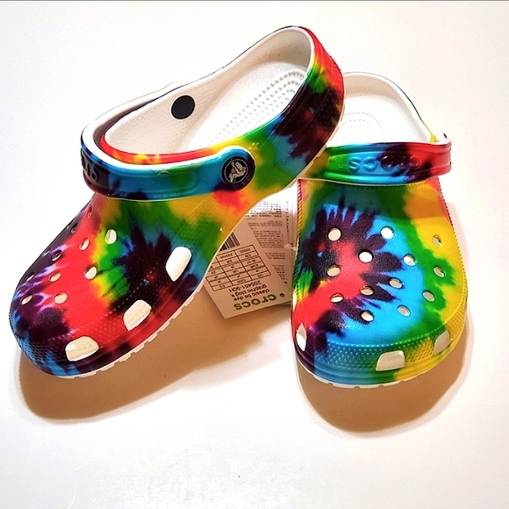 Crocs Classic Tie Dye Graphic Bright Colorful Clogs Sizes (K)J4 or (W)6.5-7
